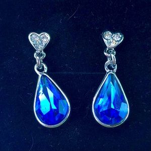Sapphire Teardrop Silver Pierced Earrings